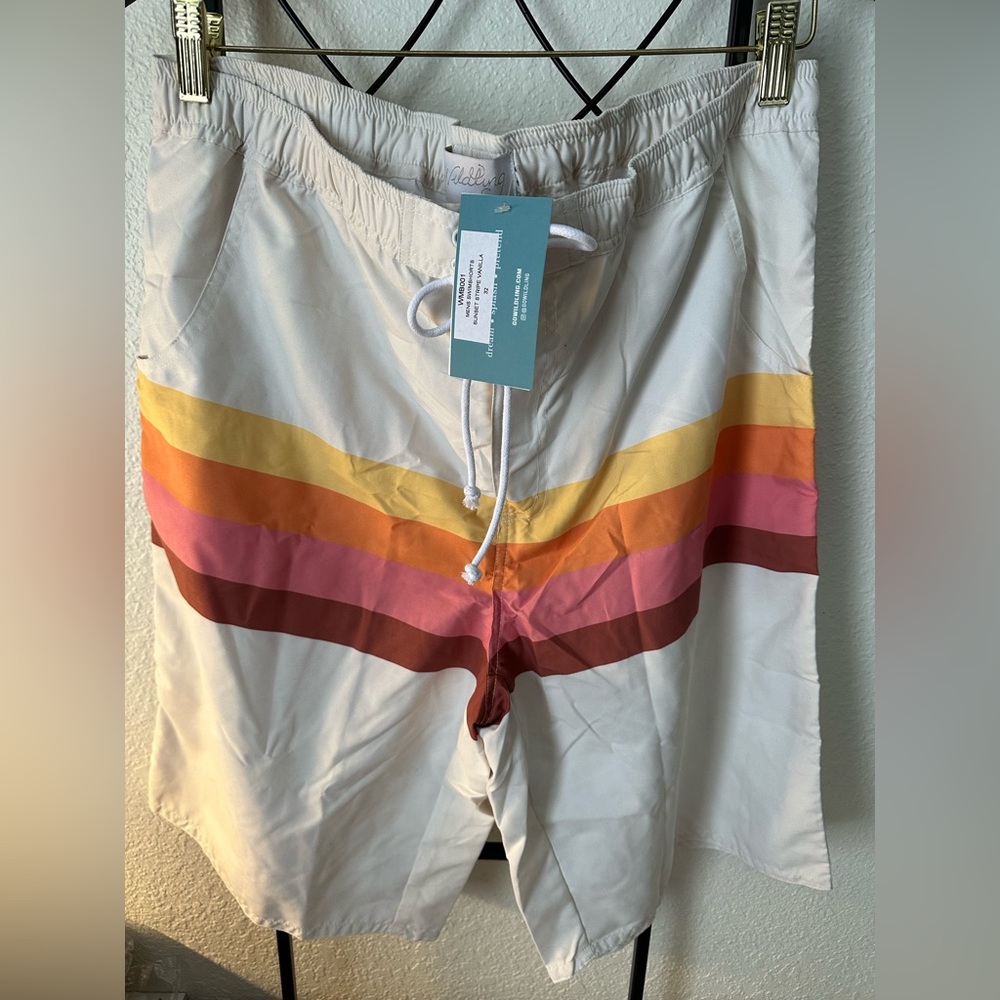 Well Dressed Wolf Wildling Men’s Swim Trunks Sunset Stripe Vanilla